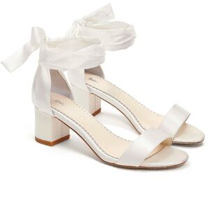 Bella belle 7.5 ivory ARDELIA Open Toe Ankle Wrap Block Heels